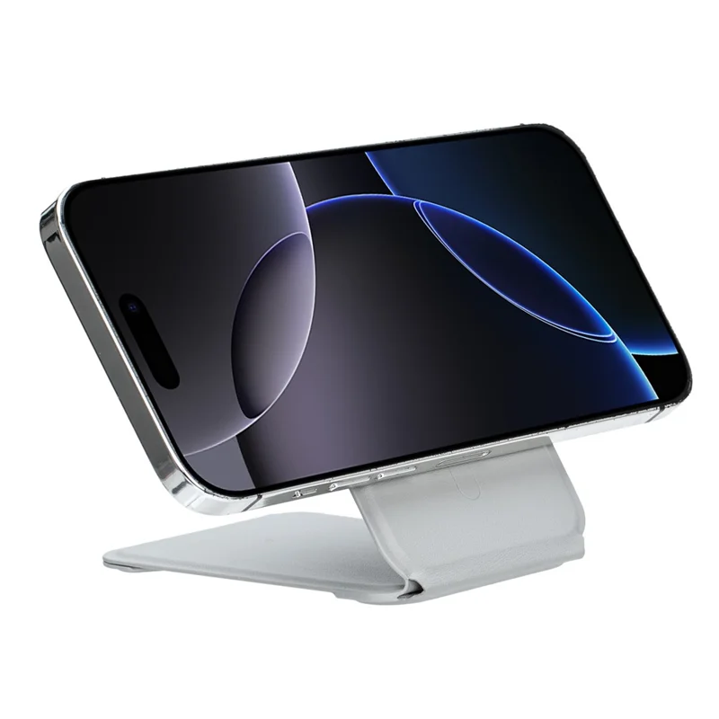 I-Type Kickstand Magnetic Adjustable Angle Metal + PU Leather Handheld Phone Holder Stand - Grey