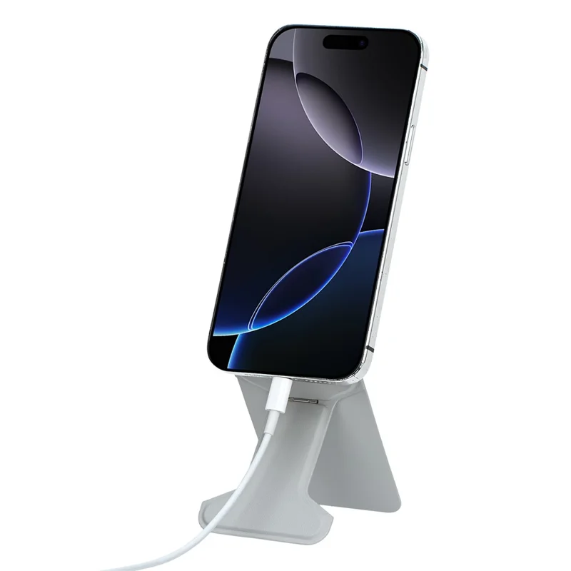 I-Type Kickstand Magnetic Adjustable Angle Metal + PU Leather Handheld Phone Holder Stand - Grey