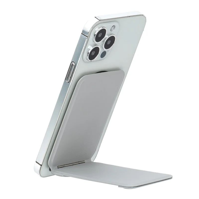 I-Type Kickstand Magnetic Adjustable Angle Metal + PU Leather Handheld Phone Holder Stand - Grey