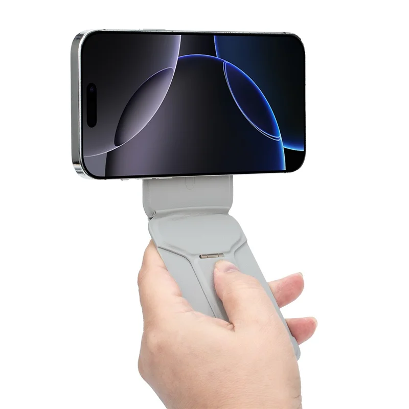 I-Type Kickstand Magnetic Adjustable Angle Metal + PU Leather Handheld Phone Holder Stand - Grey