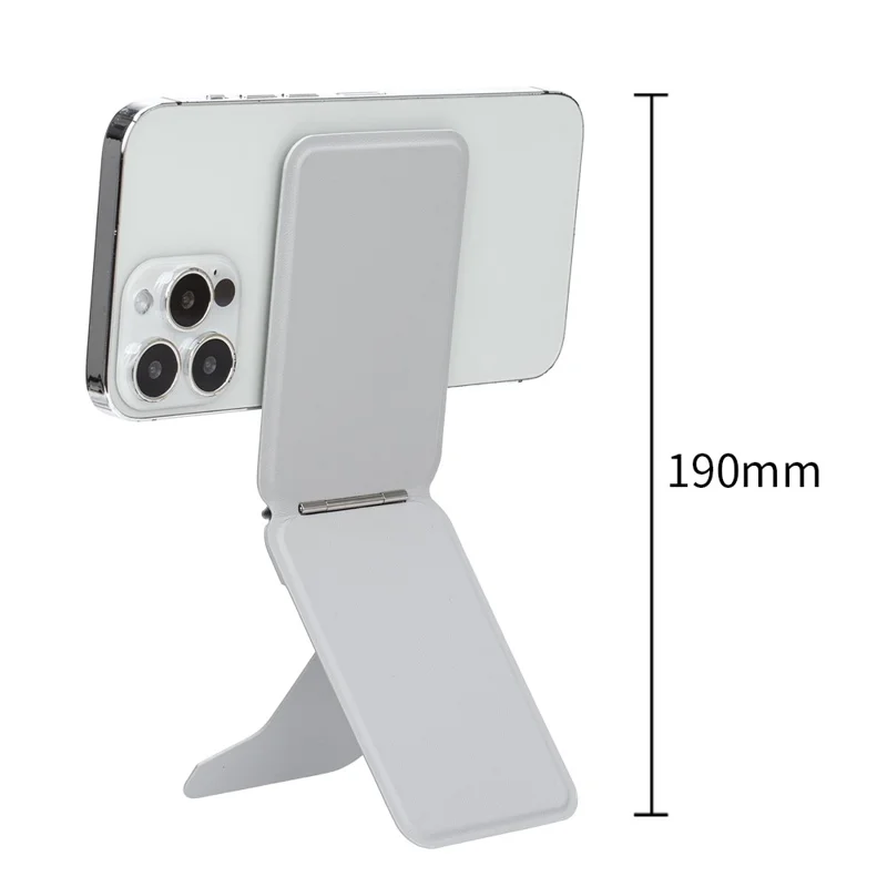 I-Type Kickstand Magnetic Adjustable Angle Metal + PU Leather Handheld Phone Holder Stand - Grey