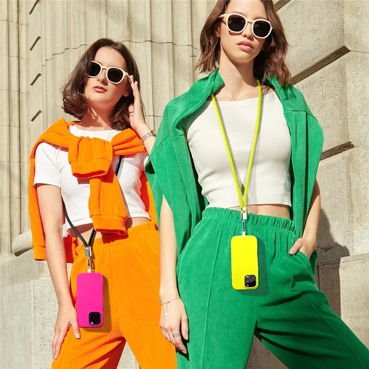 YOYOISLES Vougue Series EVA Crossbody Phone Lanyard Neck Strap Holder with Tether Tab, Total Length: 138cm - Yellow + Silver