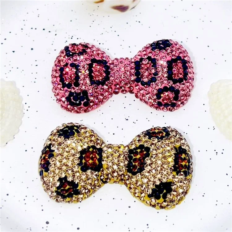 47x26mm DIY Phone Case Charms Rhinestones Leopard Print Bow Clay Phone Shell Decorations Accessory - Brown