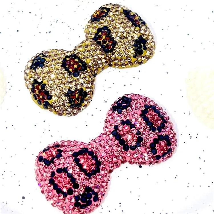 47x26mm DIY Phone Case Charms Rhinestones Leopard Print Bow Clay Phone Shell Decorations Accessory - Brown