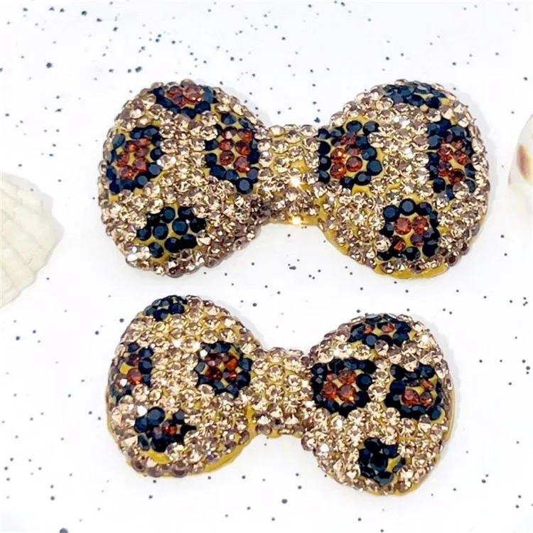 40 x 22mm DIY Phone Case Charms Rhinestones Leopard Print Bow Clay Phone Shell Decorations Accessory - Brown