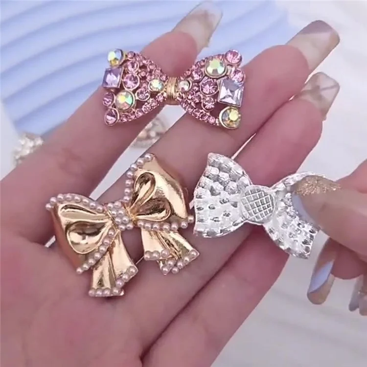 DIY Phone Case Charms Bow Decorations 3D Blinged Charms Accessory - Rhinestone / White