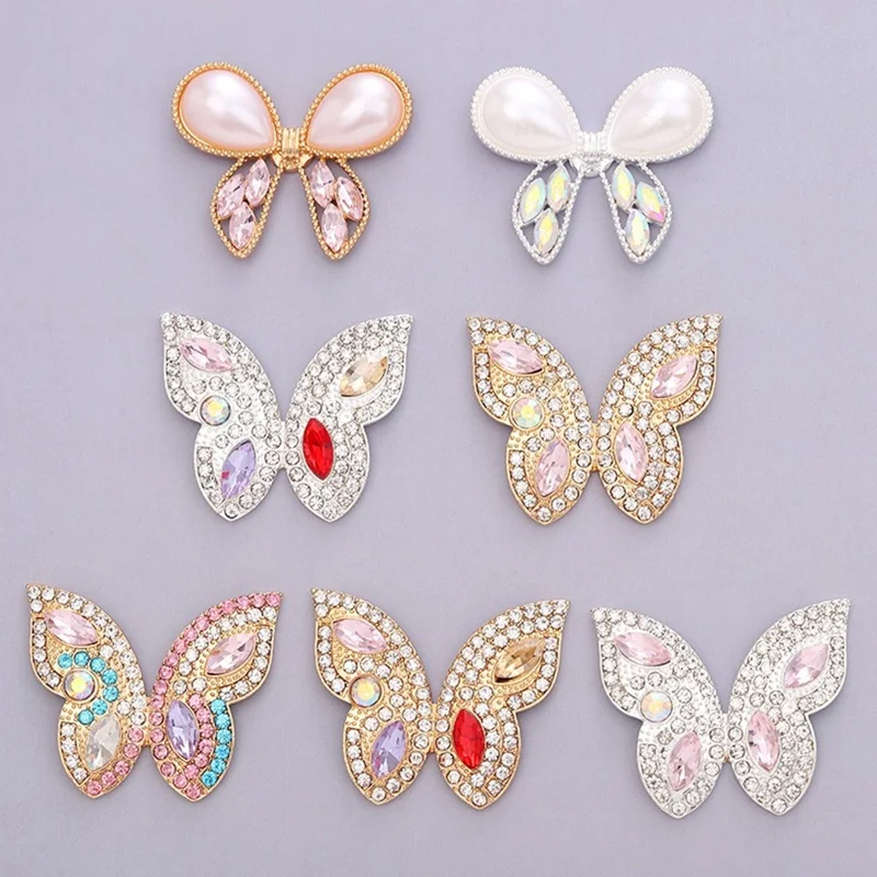 DIY Phone Case Charms Alloy Rhinestones Pearl Butterfly Decor Accessories - Silver / Pink