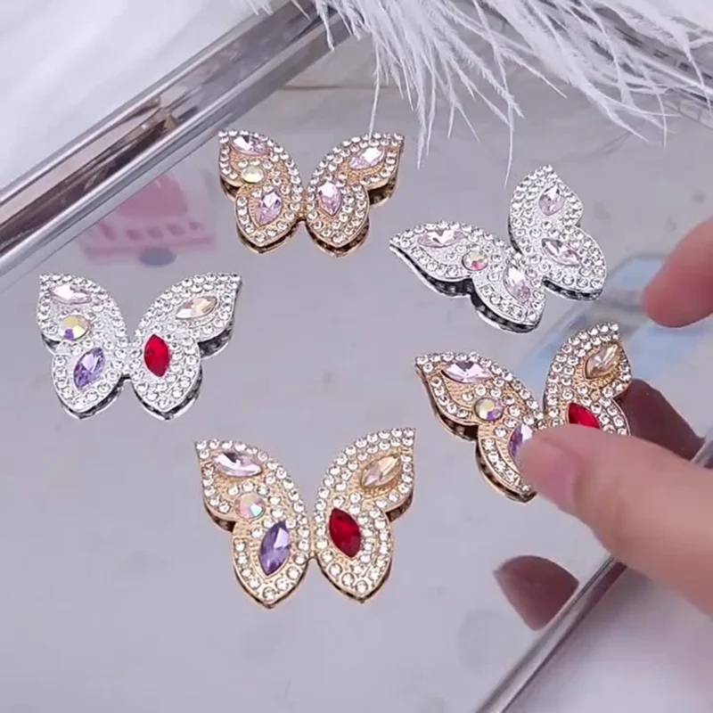 DIY Phone Case Charms Alloy Rhinestones Pearl Butterfly Decor Accessories - Silver / Pink