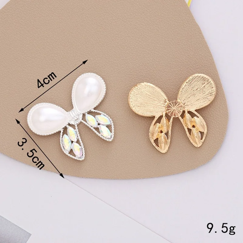 DIY Phone Case Charms Alloy Rhinestones Pearl Butterfly Decor Accessories - Silver / Pink