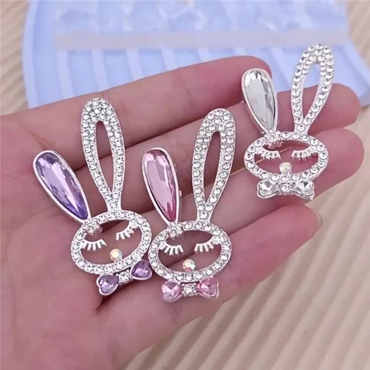 Zinc Alloy Rhinestone Rabbit Decor DIY Phone Case Charms Handmade Crafts Accessories - Purple