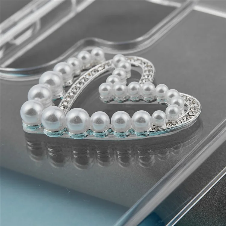 DIY Phone Case Charms Alloy Heart Shape Decoration with Rhinestone + Beaded Phone Shell Accessories