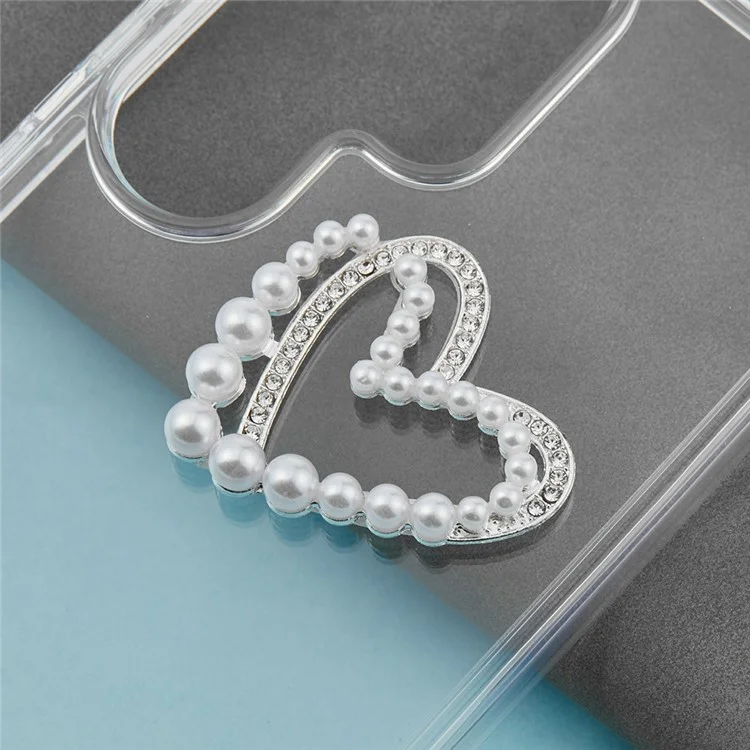 DIY Phone Case Charms Alloy Heart Shape Decoration with Rhinestone + Beaded Phone Shell Accessories