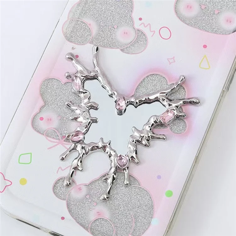 DIY Phone Case Charms Silver Plated Rhinestone Decor Butterfly Mirror Design Phone Shell Accessories