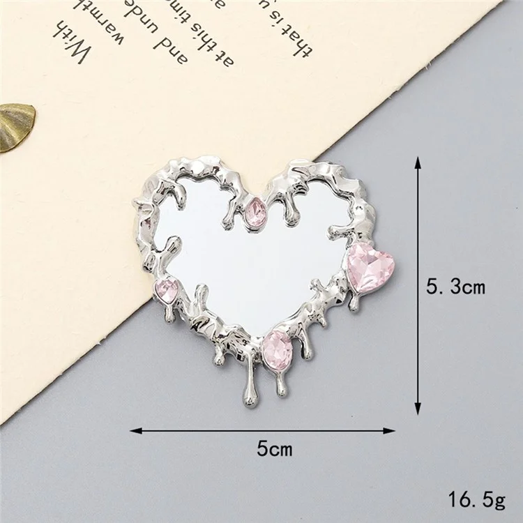 Capa de Celular com Design de Espelho em Formato de Coração, Decorada com Strass Banhados a Prata e Encantos DIY