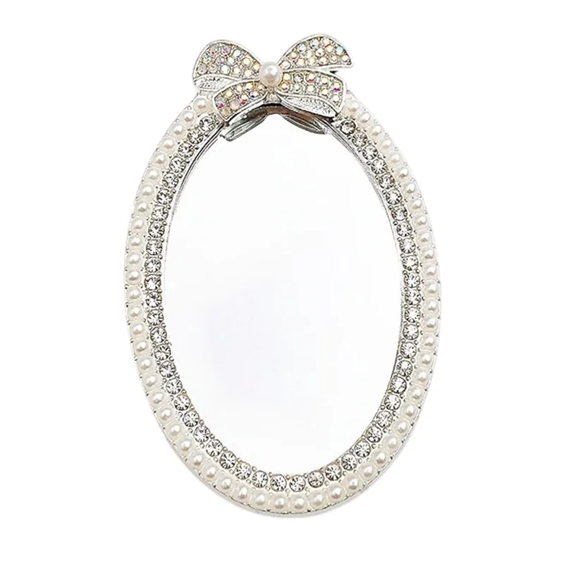 DIY Phone Case Charms Rhinestone Bow Beads Decor Oval Mirror Design Phone Shell Accessories - Silver