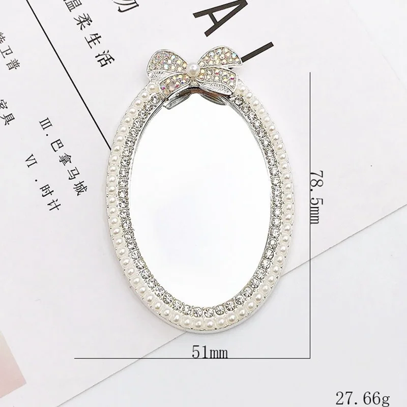 DIY Phone Case Charms Rhinestone Bow Beads Decor Oval Mirror Design Phone Shell Accessories - Silver