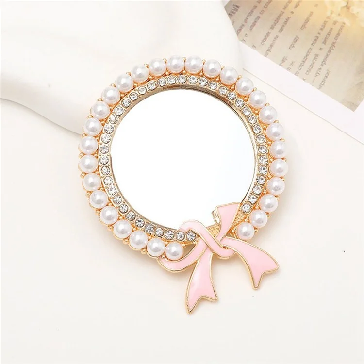 DIY Phone Case Charms Rhinestone Beads Ribbon Decor Round Mirror Design Phone Shell Accessories - Gold