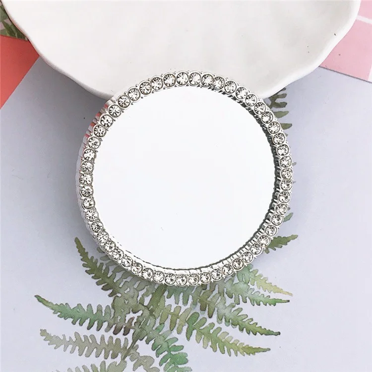 DIY Phone Case Charms Rhinestone Decor Round Mirror Design Phone Shell Accessories - Silver