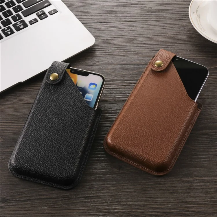 6.7 Inch Cellphone Carrying Pouch Litchi Texture PU Leather Vertical Waist Bag for Outdoor Travel - Black