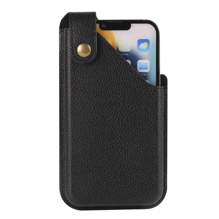 6.7 Inch Cellphone Carrying Pouch Litchi Texture PU Leather Vertical Waist Bag for Outdoor Travel - Black