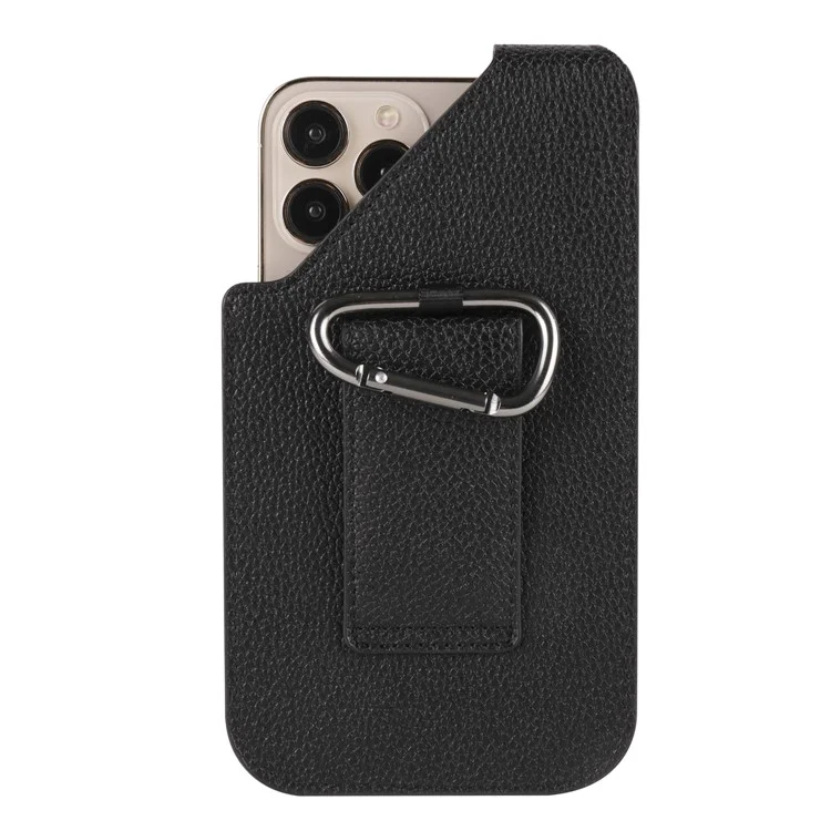 6.7 Inch Cellphone Carrying Pouch Litchi Texture PU Leather Vertical Waist Bag for Outdoor Travel - Black