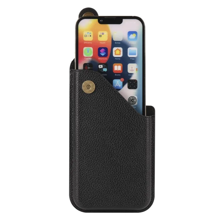 6.7 Inch Cellphone Carrying Pouch Litchi Texture PU Leather Vertical Waist Bag for Outdoor Travel - Black
