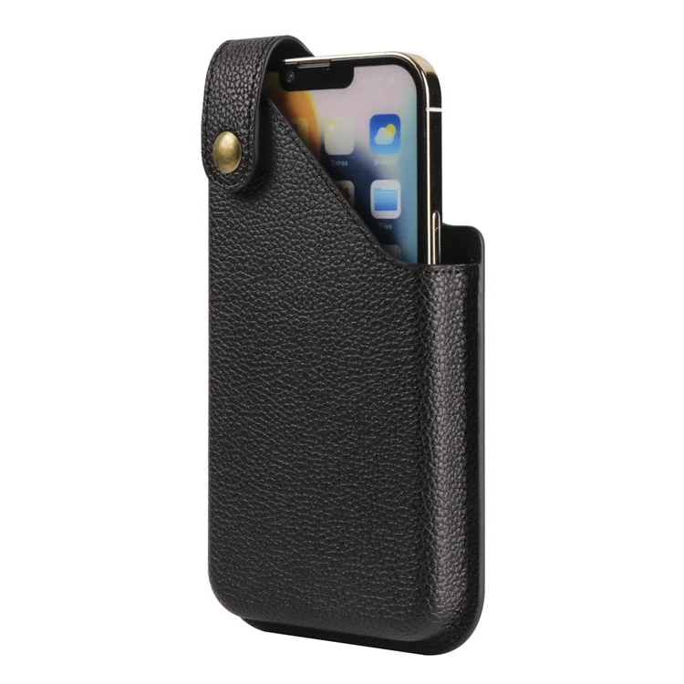 6.7 Inch Cellphone Carrying Pouch Litchi Texture PU Leather Vertical Waist Bag for Outdoor Travel - Black