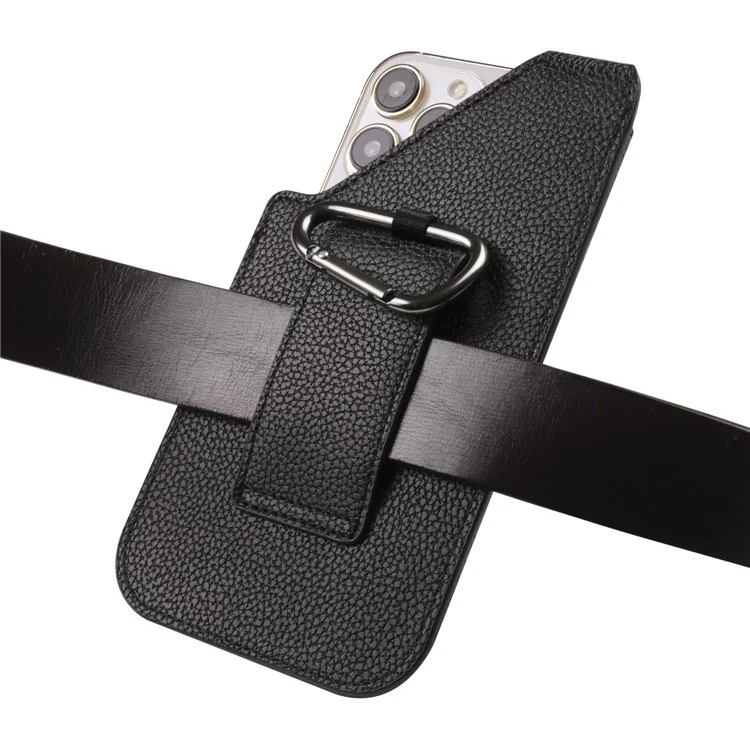 6.7 Inch Cellphone Carrying Pouch Litchi Texture PU Leather Vertical Waist Bag for Outdoor Travel - Black