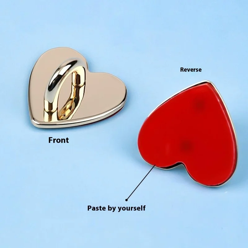 Metal Phone Charm Hook Electroplate Ring Gripper Self Adhesive for Phone Case DIY Accessories - Gold Heart