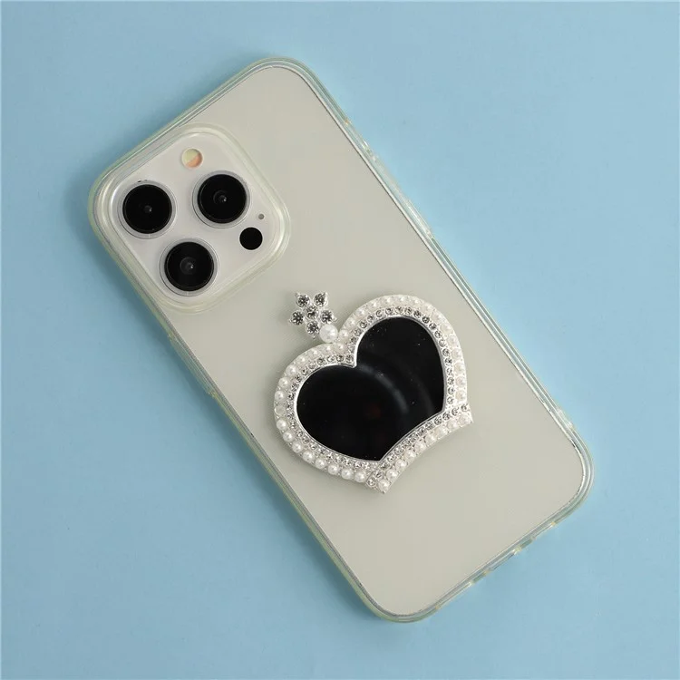 Acessório para Capa de Celular DIY - Pingente de Coroa, Coração e Laço com Strass e Espelho de Vidro