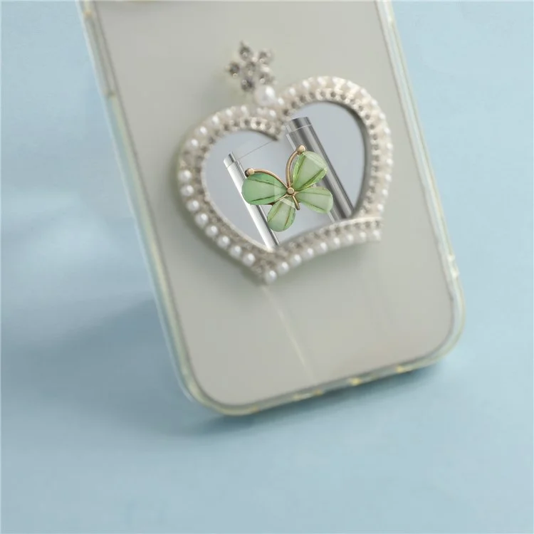 Acessório para Capa de Celular DIY - Pingente de Coroa, Coração e Laço com Strass e Espelho de Vidro