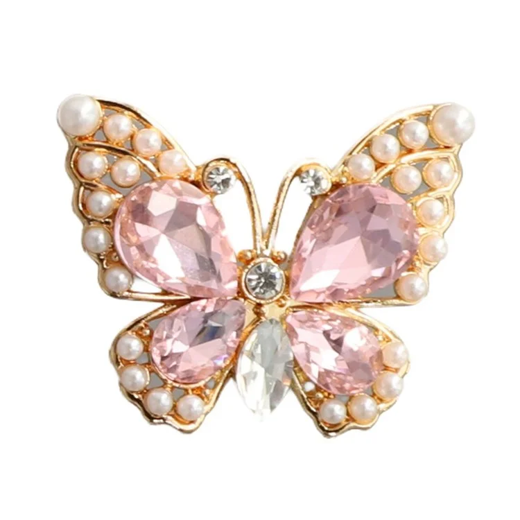 Acessório para Celular DIY Pingente Grande de Borboleta com Strass em Liga Metálica - Rosa