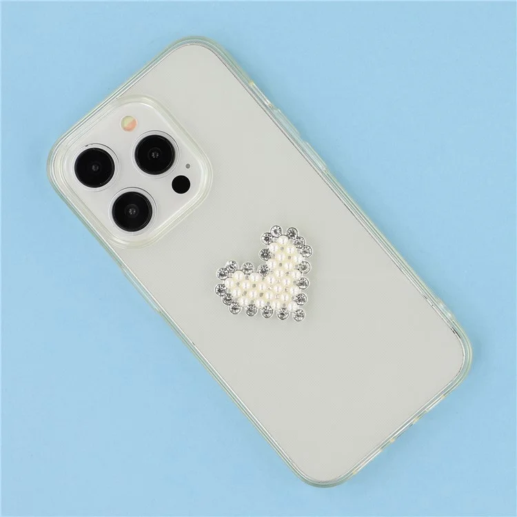 Pingente de Coração de Pérola para Peças de Capinha de Celular DIY com Adesivo nas Costas
