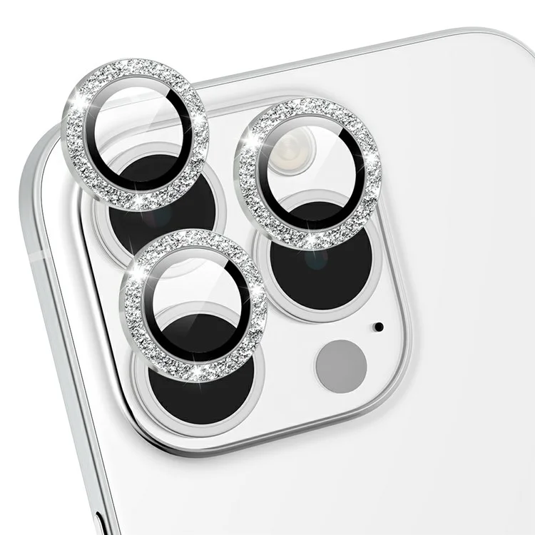 Protector de Lente de Cámara para iPhone 13 Pro / 13 Pro Max con Marco Metálico Decorativo con Purpurina y Herramienta de Instalación