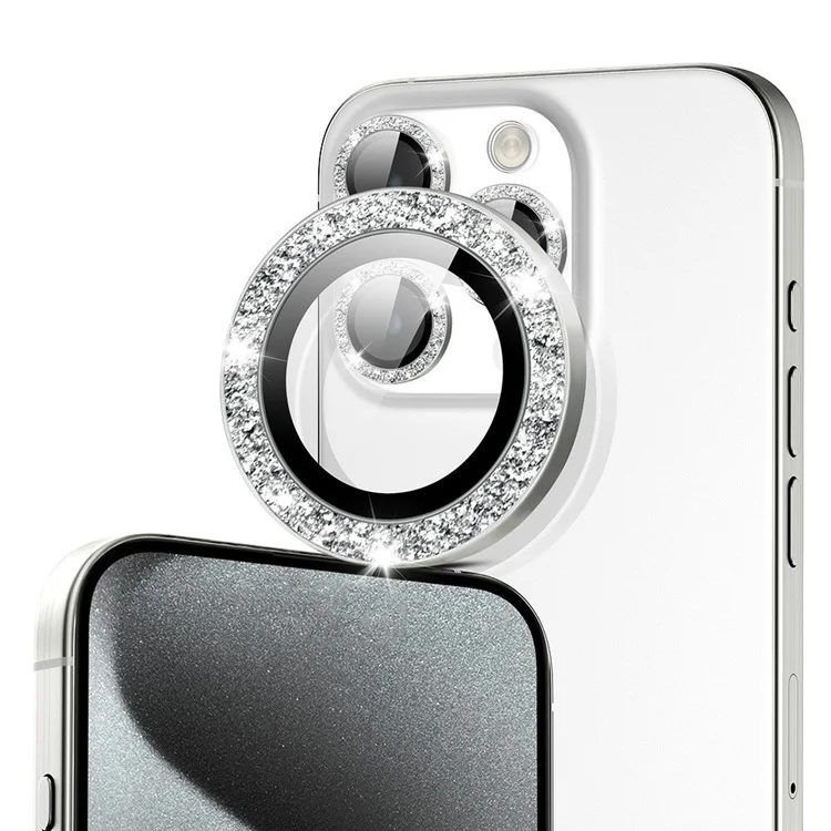 Protector de Lente de Cámara para iPhone 13 Pro / 13 Pro Max con Marco Metálico Decorativo con Purpurina y Herramienta de Instalación