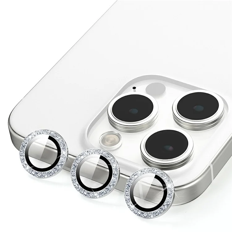 Protector de Lente de Cámara para iPhone 13 Pro / 13 Pro Max con Marco Metálico Decorativo con Purpurina y Herramienta de Instalación