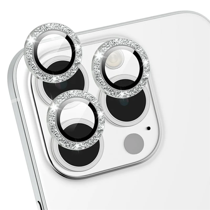 For iPhone 16 Pro / 16 Pro Max Camera Lens Protector Glitter Decor Metal Frame Lens Film with Installation Tool