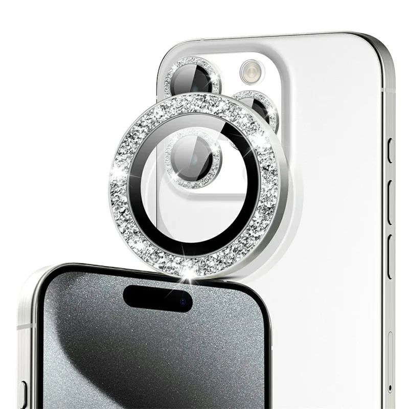 For iPhone 16 Pro / 16 Pro Max Camera Lens Protector Glitter Decor Metal Frame Lens Film with Installation Tool