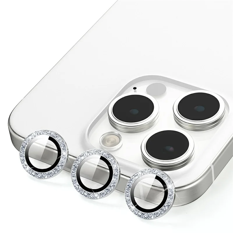 For iPhone 16 Pro / 16 Pro Max Camera Lens Protector Glitter Decor Metal Frame Lens Film with Installation Tool