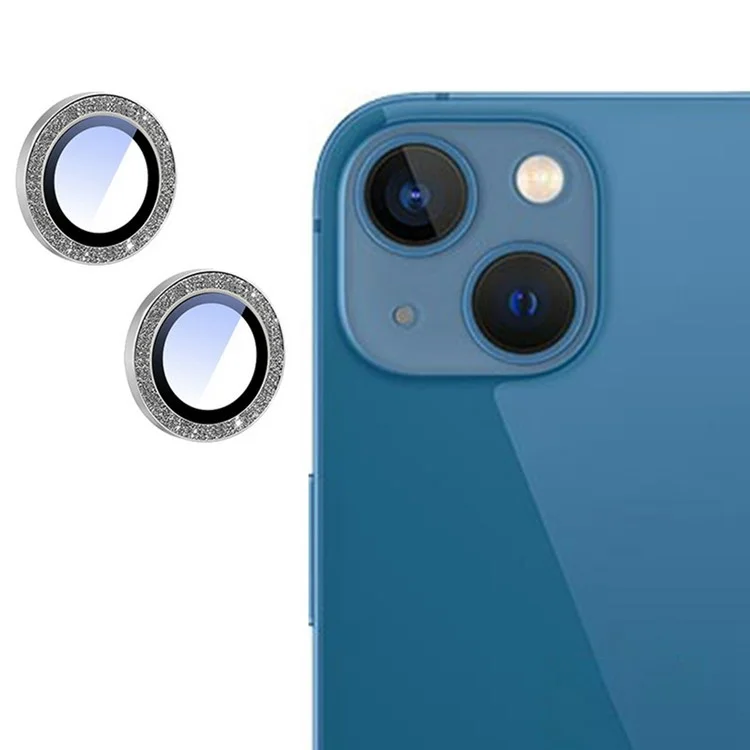 For iPhone 13 / 13 mini Camera Lens Protector Glitter Decor Metal Frame Lens Film with Installation Tool