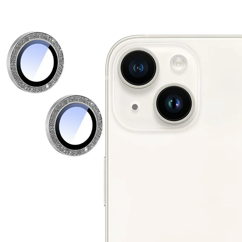 For iPhone 14 / 14 Plus	Camera Lens Protector Glitter Decor Metal Frame Lens Film with Installation Tool