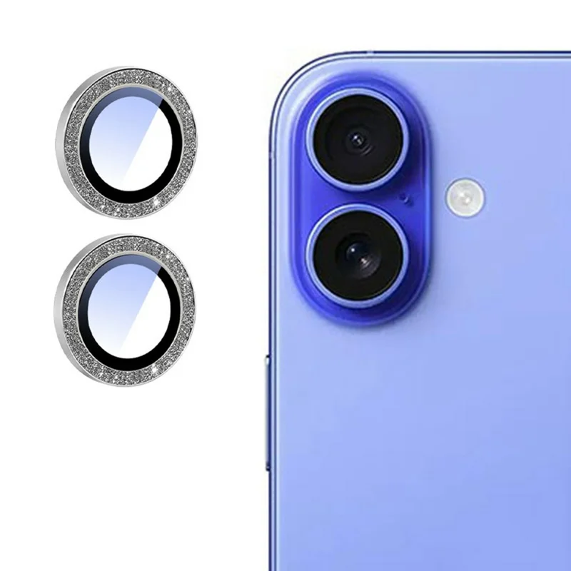 For iPhone 16 / 16 Plus	Camera Lens Protector Glitter Decor Metal Frame Lens Film with Installation Tool