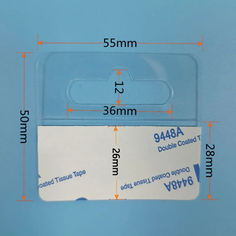 1000 Peças / Pacote Etiquetas Autoadesivas de Gancho PET Transparentes 55x50mm