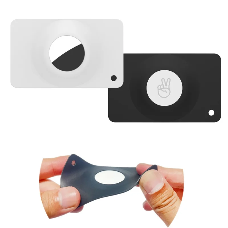 For AirTag Silicone Case Smart Tracker Protector Ultra-Thin Card Style with Hanging Hook - Black