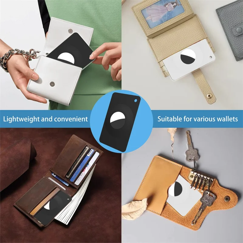 For AirTag Silicone Case Smart Tracker Protector Ultra-Thin Card Style with Hanging Hook - Black