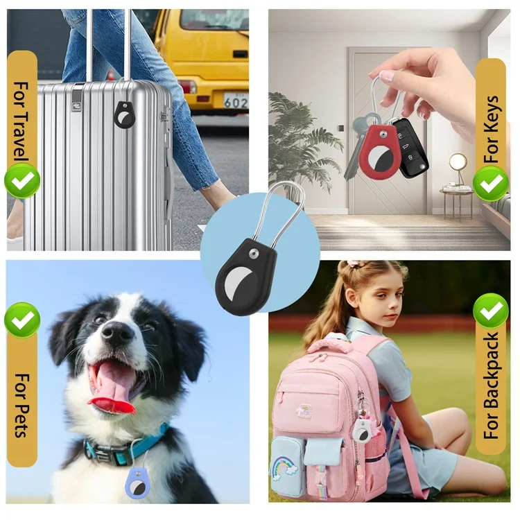 AT-43 2Pcs For AirTag Case Semi-Enclosed Smart Locator Protective Cover with Steel Wire - Black+White