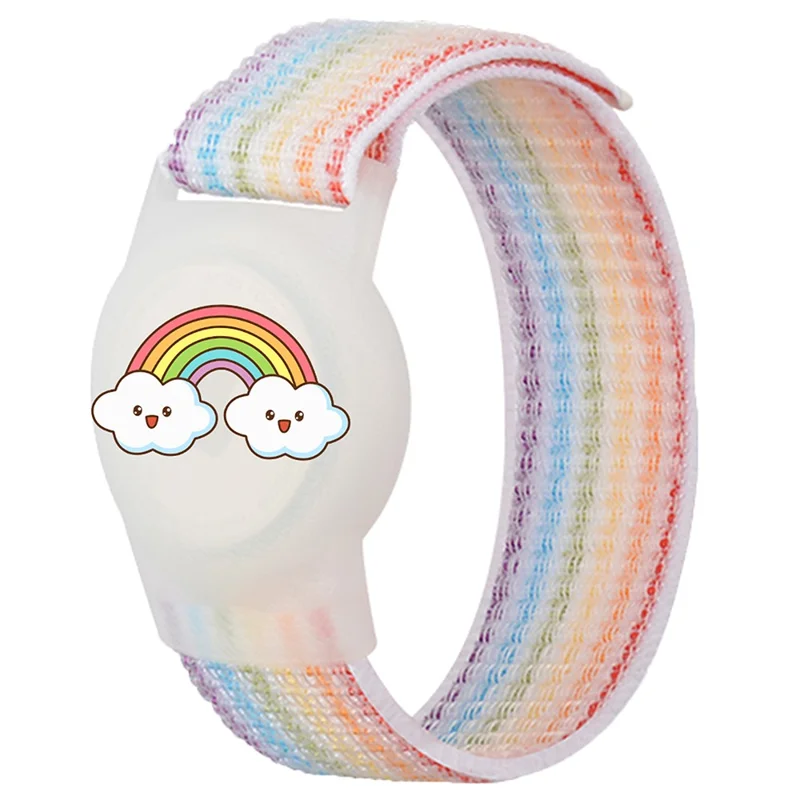 AT-67 For AirTag Bracelet Cartoon Design Waterproof Nylon Wristband Locator Protective Case for Kids - Rainbow
