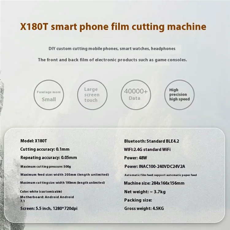 X180T Mini Automatic Film Cutting Machine 180mm Max Cutting Width Screen Protector Cutter - EU Plug