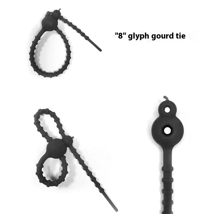 Compra a granel Bridas de cable de silicona de calabaza de doble orificio de 20 cm, correa colgante, organizador de cables de datos, cuerda multiusos para atar - Negro