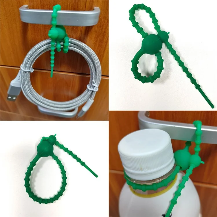 Compra a granel Bridas de cable de silicona de calabaza de doble orificio de 20 cm, correa colgante, organizador de cables de datos, cuerda multiusos para atar - Negro